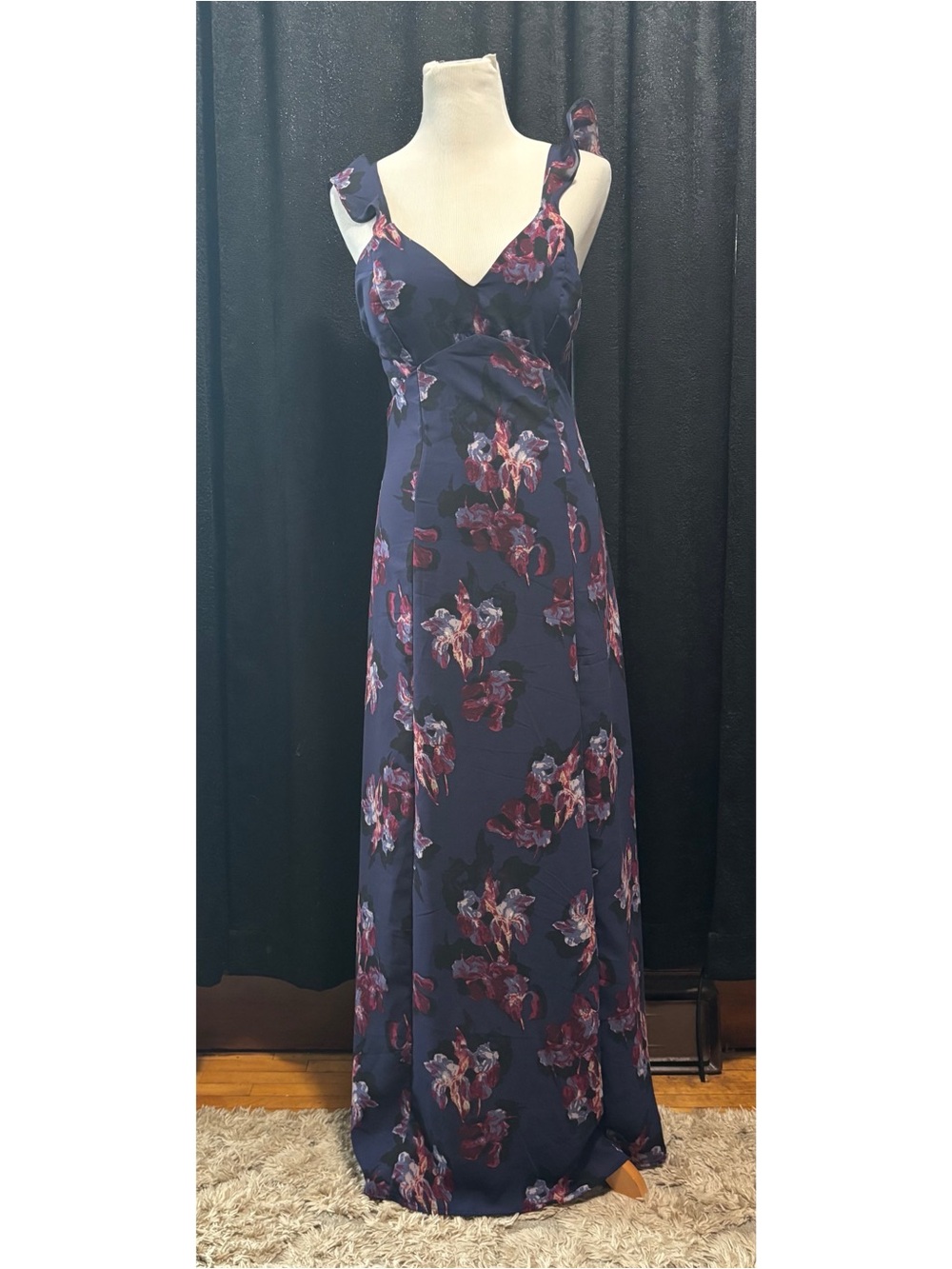 Japna Navy Floral Maxi Dress with Pink Accents